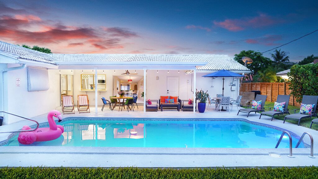 Backyard with saltwater pool