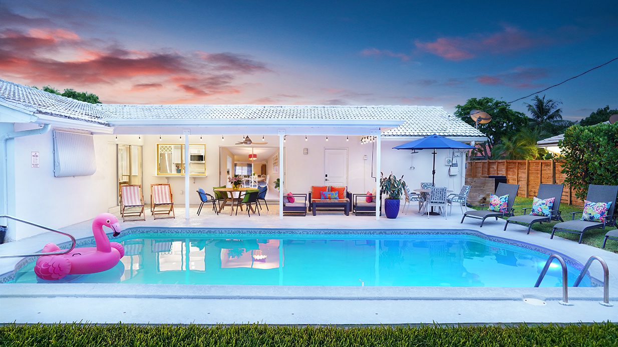 Backyard with saltwater pool